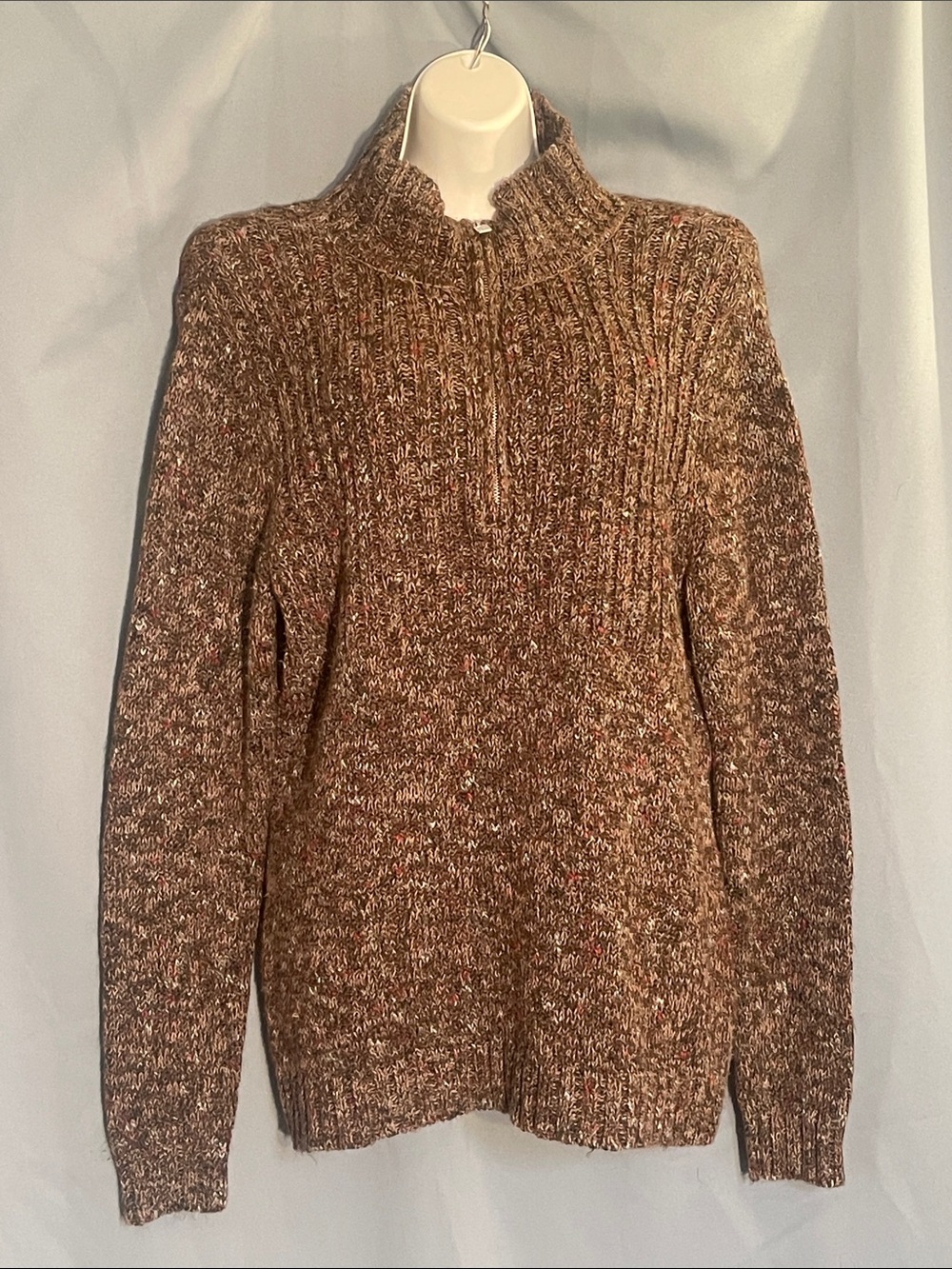 liz & co. Brown Marled Half-Zip Turtleneck Sweater